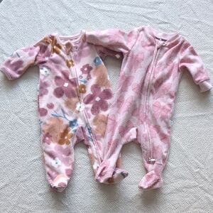 Bundle Fleece Zippy Pajamas Pink Posh Peanut and Carter's 0-3 & 3 Months